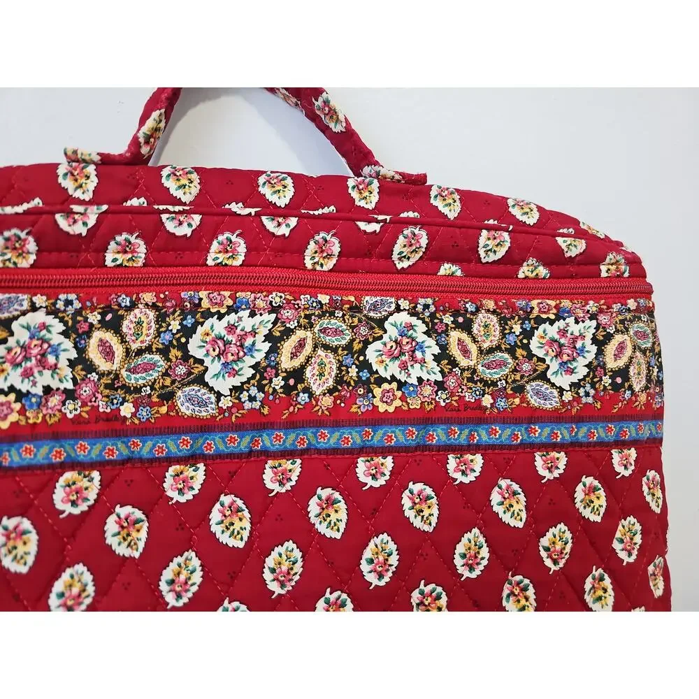 Vintage Vera Bradley Red Leaf Floral Paisley Quilted Laptop Notebook Bag Case
